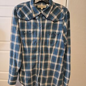 Stetson Teal and White Plaid Casual Shirt
